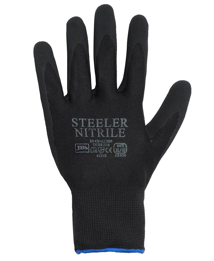 JB's Steeler Sandy Nitrile Glove (12Pk) - Black/Black