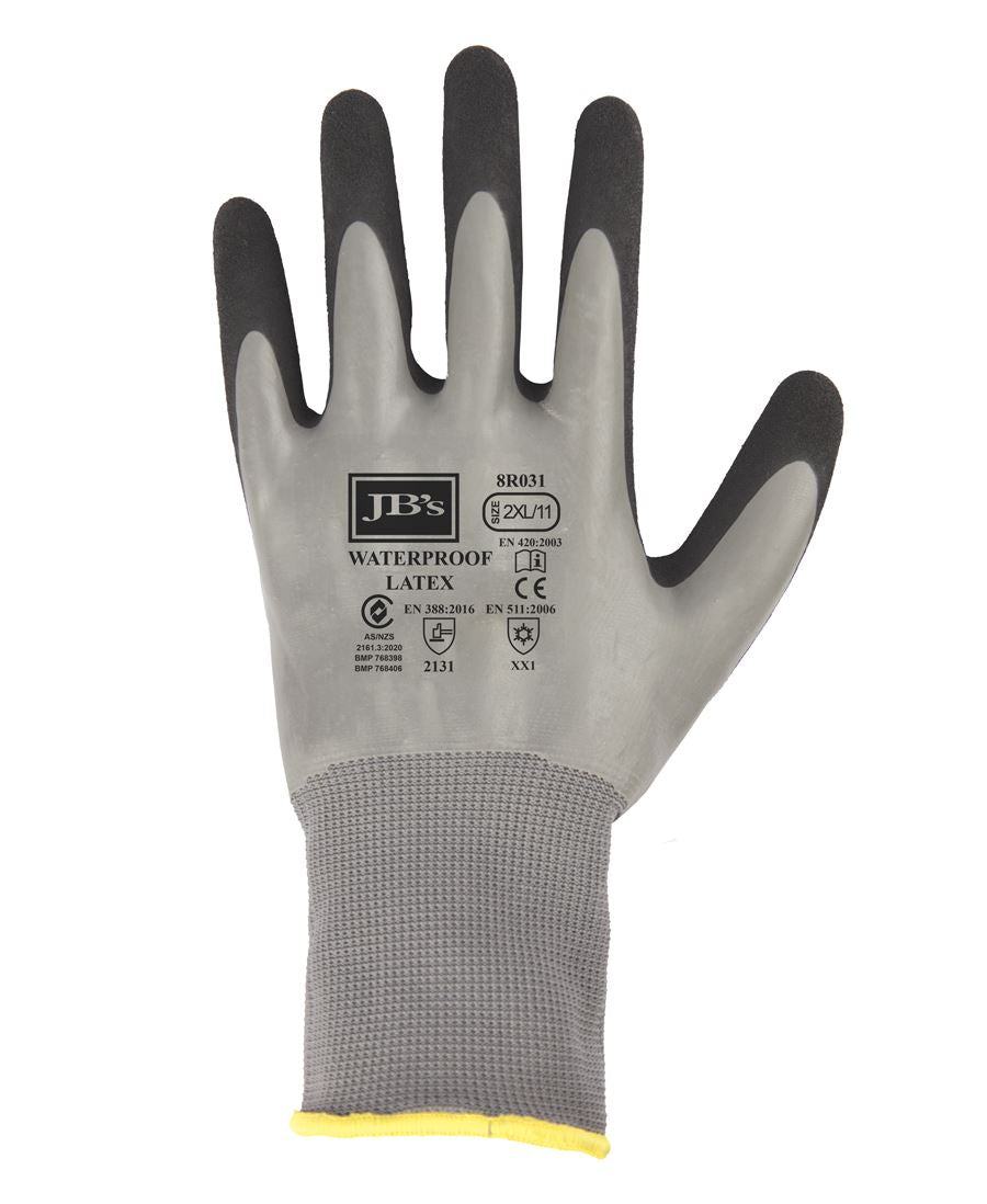 JB's Waterproof Dbl Latex Coated Glove 5Pk - Grey/Black
