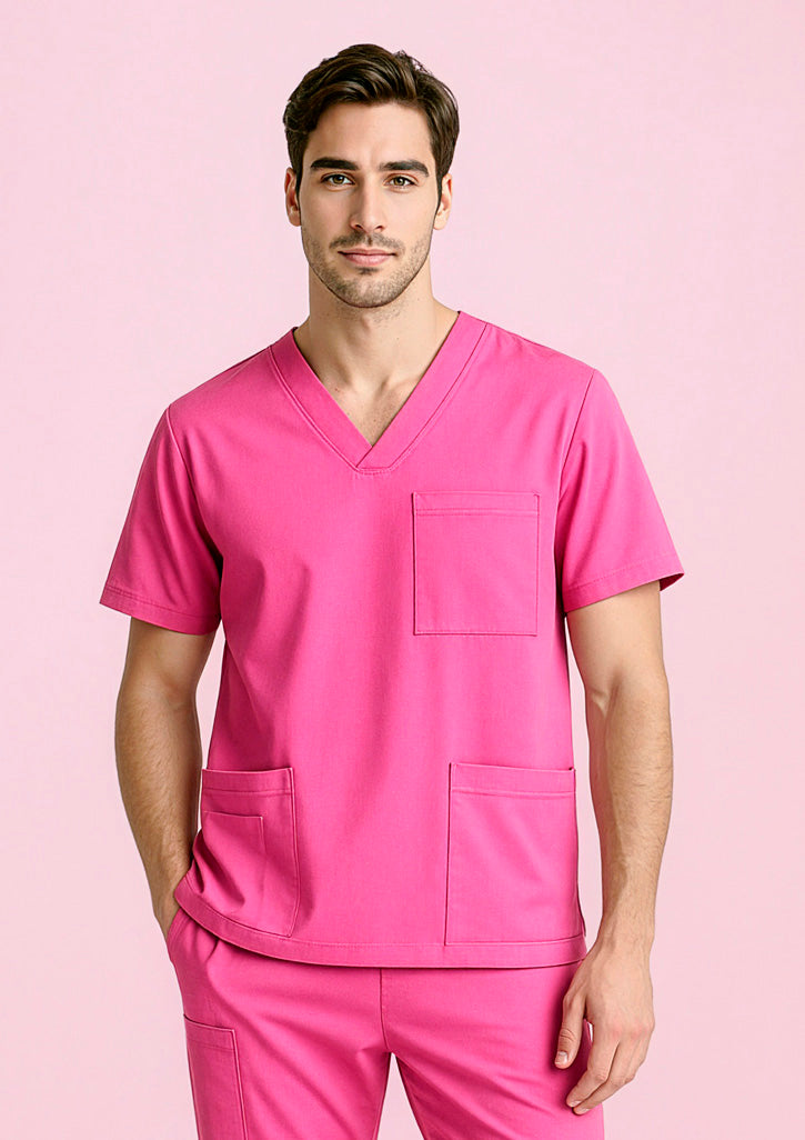 Unisex Pink V-Neck Scrub Top