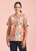Womens Christmas Short Sleeve V-neck Scrub (Cotton)