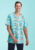 Mens Christmas Short Sleeve V-neck Scrub