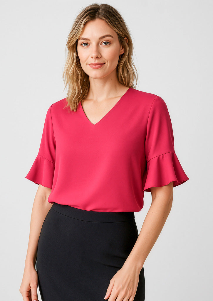 Womens Aria Fluted Sleeve Blouse