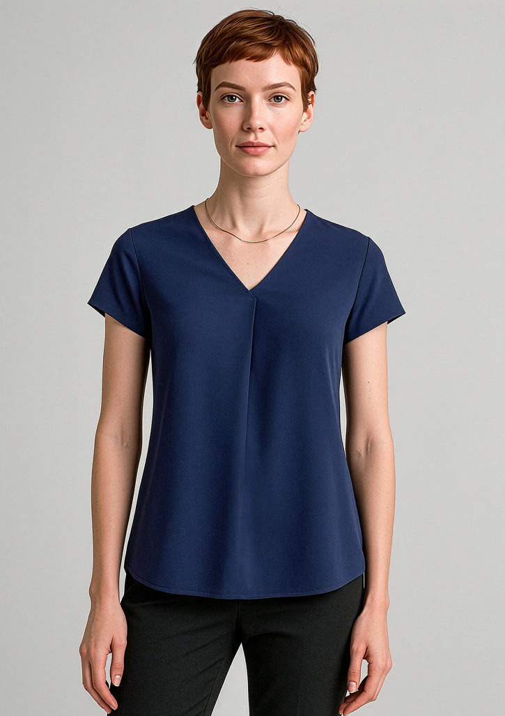 Womens Kayla V-Neck Pleat Blouse