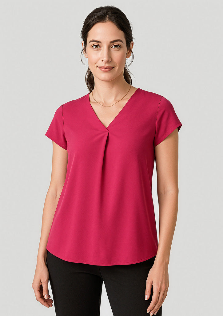 Womens Kayla V-Neck Pleat Blouse