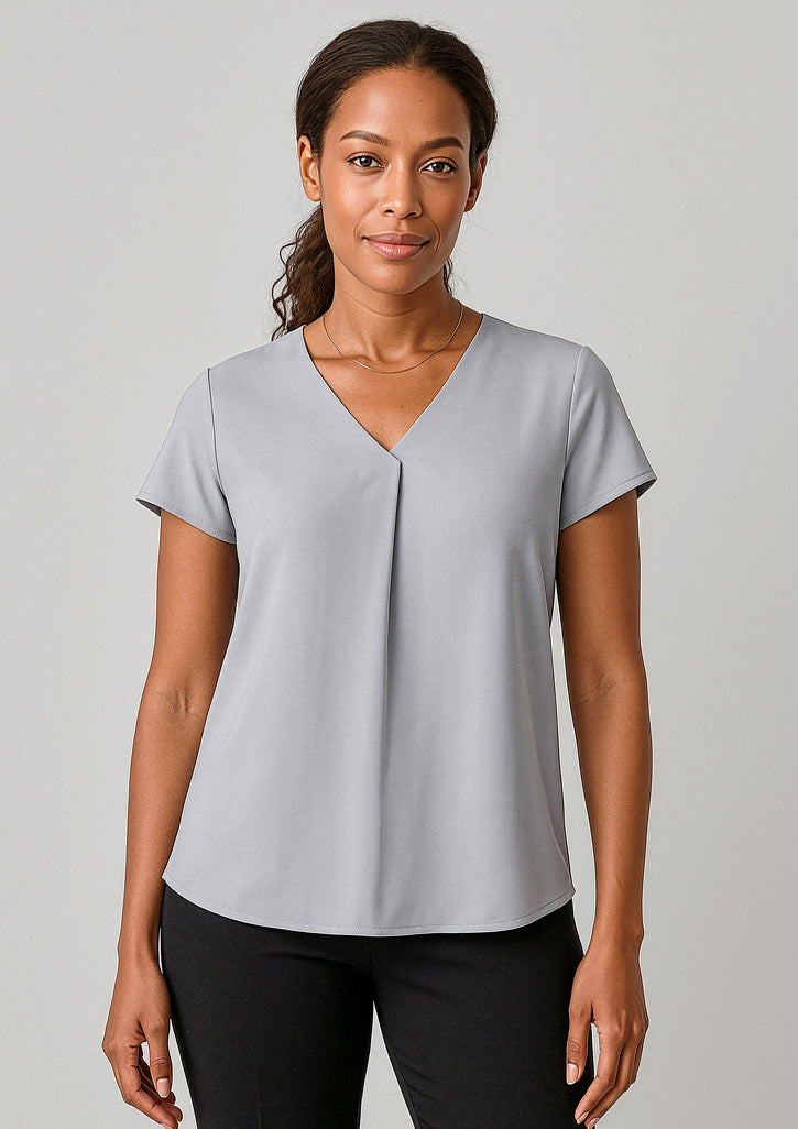Womens Kayla V-Neck Pleat Blouse