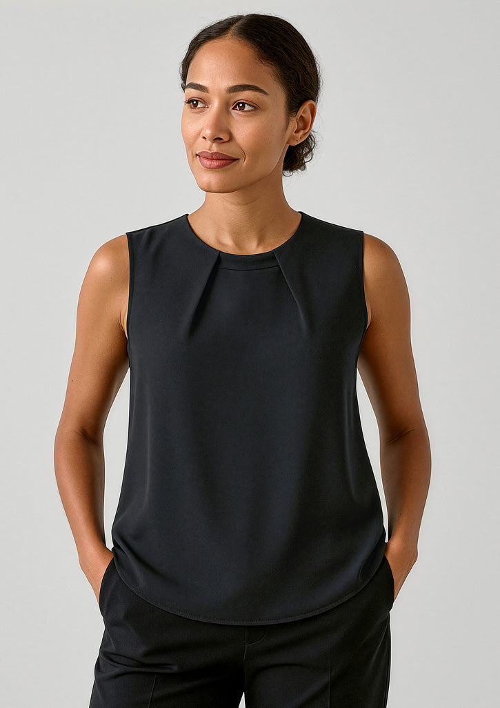 Womens Estelle Sleeveless Pleat Detail Blouse