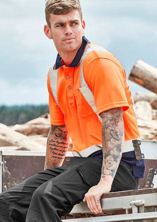 Mens Hi Vis Spliced Short Sleeve Polo - Shoulder Taped